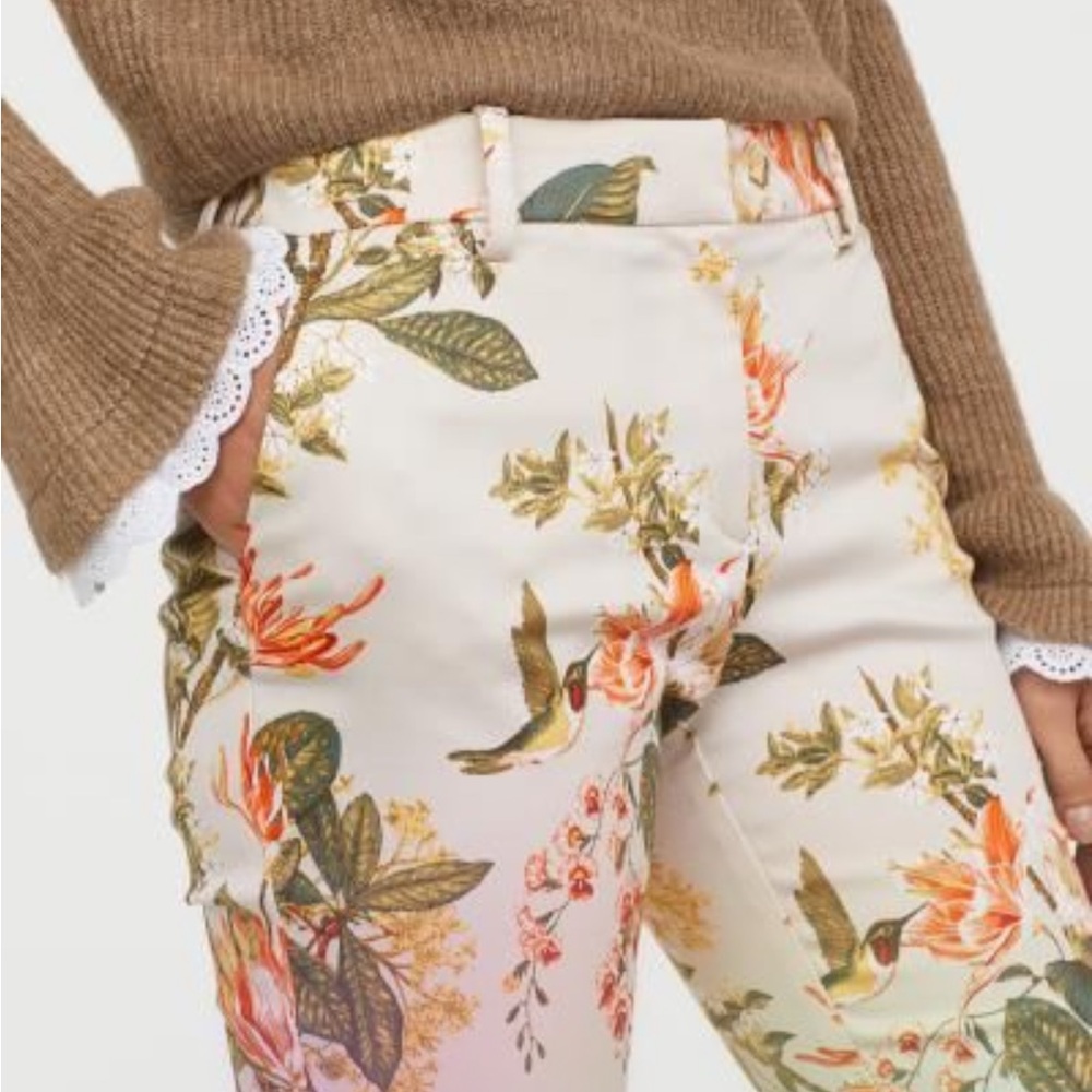 H&M Beige Floral Cigarette Pants Size 10 Petite - Picture 2 of 9